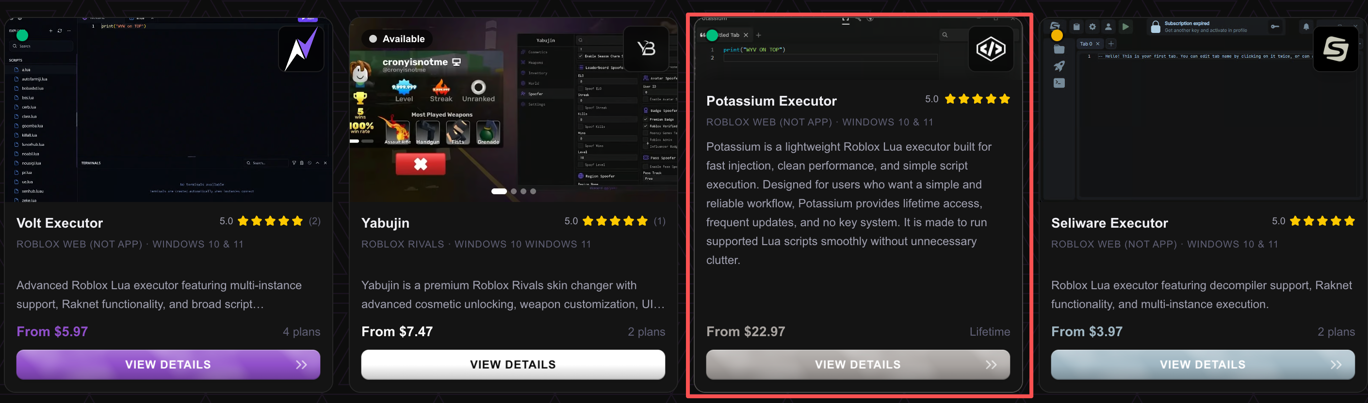 Potassium Executor product listing shown in the video